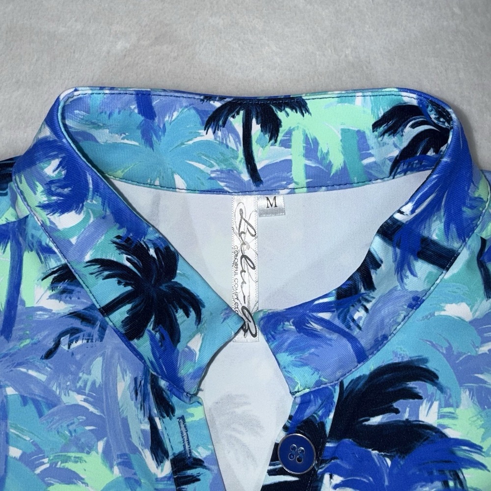 Lulu B V-NECK TRAVEL TUNIC Top Blue Palm Tree Print 3/4 Sleeve UPF 50+ Resort‎ - Picture 7 of 11